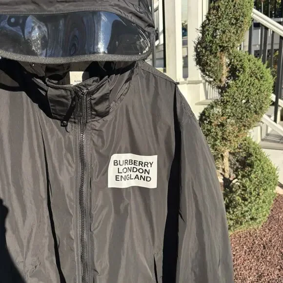 Authentic Burberry Rain Jacket Visor Taffeta Hooded Mens 54 Waterproof Black